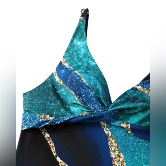 NEW, Blue/Teal Galaxy Print One-Piece Swimsuit, XL ☀️ - Picture 7 of 10